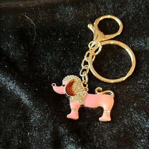 Pink Poodle Keychain with Gold Accents